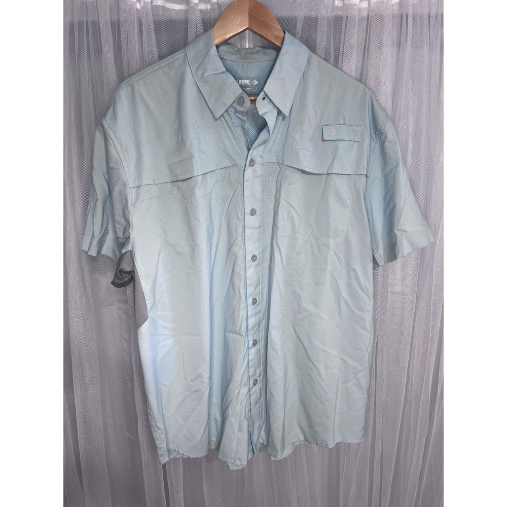 Reel Legends Mariner Fishing Shirt‎ Mens Large Blue Short Sleeve Vented Outdoor